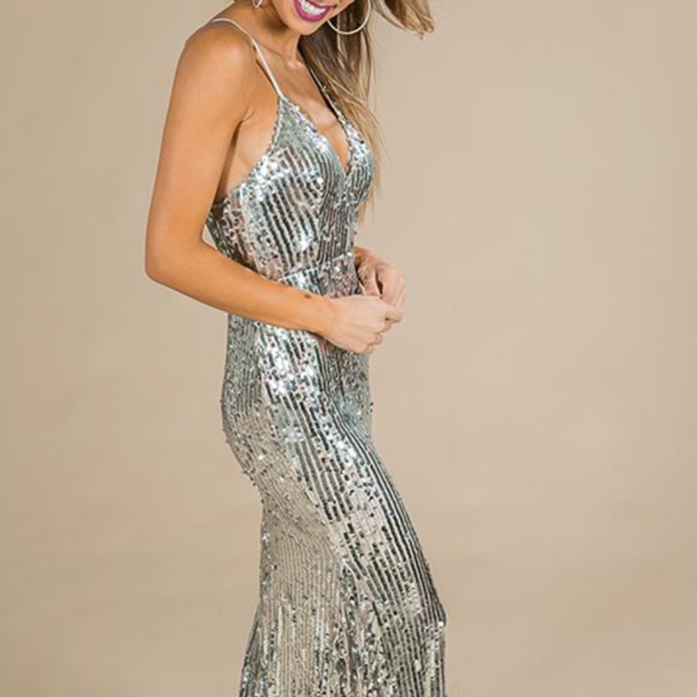 Long Silver Sparkly Dress